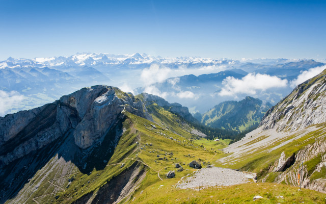 Mountain range clouds trees beach #2 free wallpaper - medium preview image