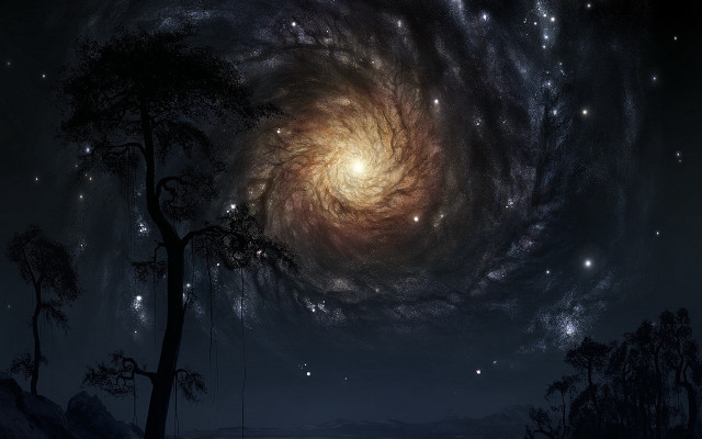 Galaxy tree starry sky matte free wallpaper - medium preview image