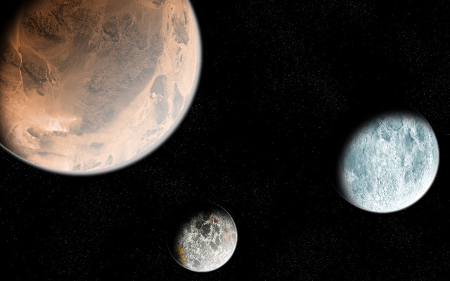 Three planets starry sky space free wallpaper - medium preview image