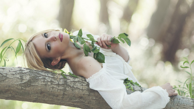Girl leaf holding vines outdoors free wallpaper - medium preview image