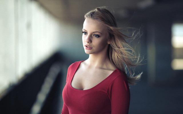Woman long hair hallway red free wallpaper - medium preview image