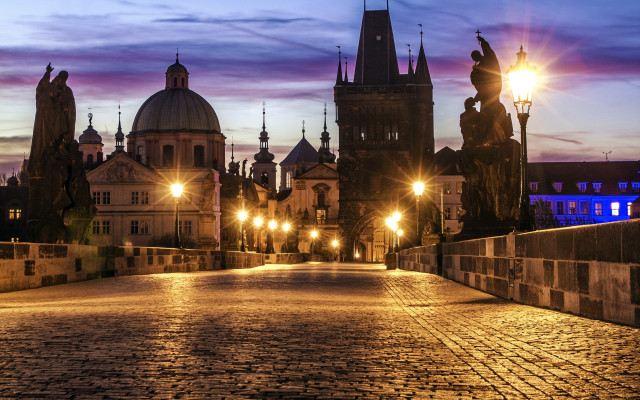 Street clocktower statue cityscape night free wallpaper - medium preview image