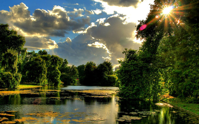 River trees sunlight autumn landscape free wallpaper - medium preview image