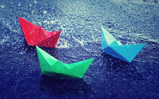 Origami boats rain splashes galaxy free wallpaper - medium preview image