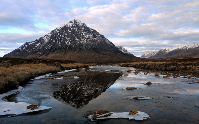 Mountain river snow rocks waterscape free wallpaper - medium preview image