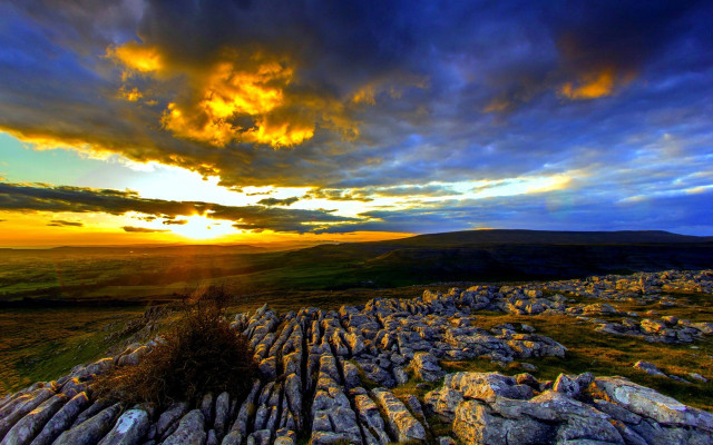 Sunset rocky landscape lone tree free wallpaper - medium preview image