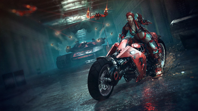 Motorcycle rider cyberpunk planet night free wallpaper - medium preview image