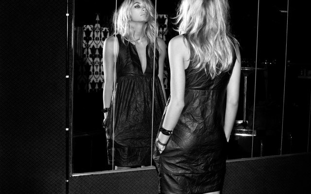 Woman mirror reflection blackdress greyscale free wallpaper - medium preview image