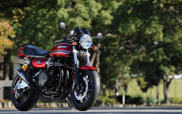 Red motorcycle road trees bench free wallpaper - medium preview image