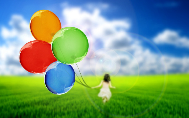 Balloons woman field sky clouds free wallpaper - medium preview image
