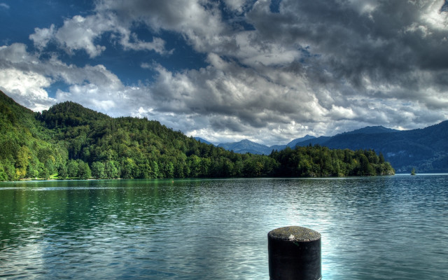 Lake mountains trees cloudy sky #10 free wallpaper - medium preview image