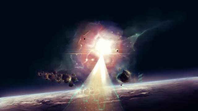 Space station beam light planets free wallpaper - medium preview image