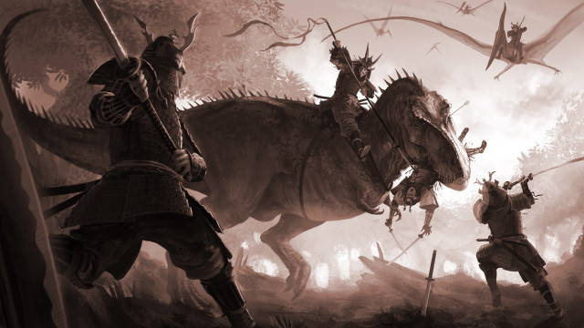 Man horse dinosaur fantasy battle free wallpaper - medium preview image