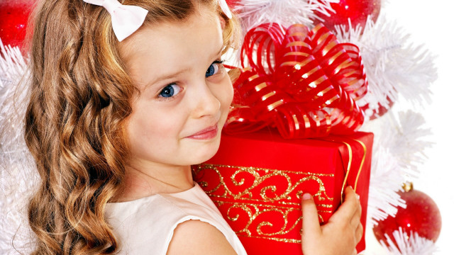 Little girl red present christmas free wallpaper - medium preview image