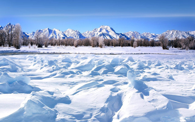 Snowy mountains lake shore blue free wallpaper - medium preview image