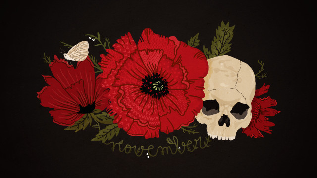 Skull flower butterfly roses gothic free wallpaper - medium preview image