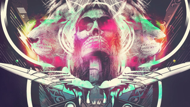 Lion human face psychedelic poster free wallpaper - medium preview image