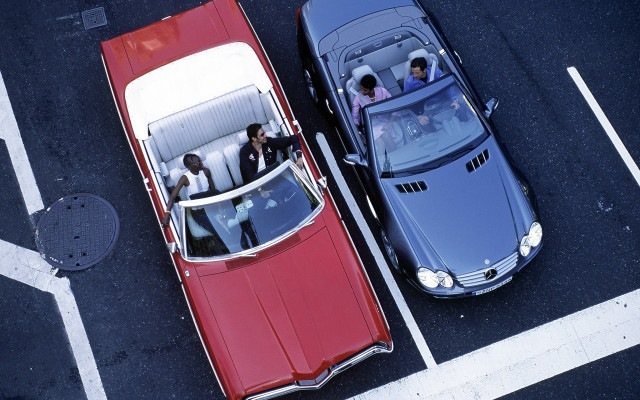 Two cars roofdown astronaut fireworks free wallpaper - medium preview image