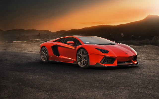 Red sports car sunset mountains #2 free wallpaper - medium preview image