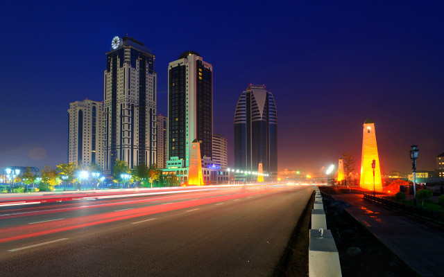 Cityscape night street lights skyscrapers free wallpaper - medium preview image