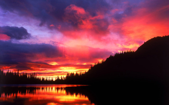 Sunset mountain trees lake purple free wallpaper - medium preview image