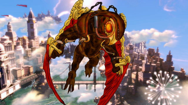 Giant creature city fireworks ferriswheel free wallpaper - medium preview image