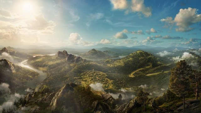 Mountain landscape clouds sun river free wallpaper - medium preview image
