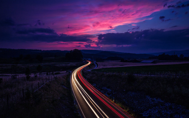 Highway night sunset purple red free wallpaper - medium preview image