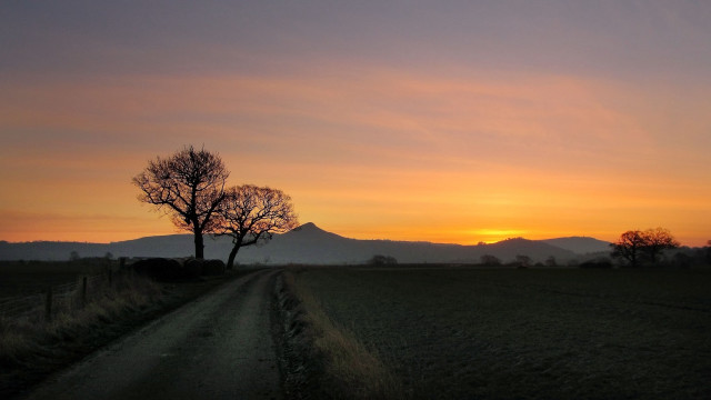 Dirt road tree sunset mountains #2 free wallpaper - medium preview image