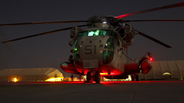 Helicopter runway night lights photorealism free wallpaper - medium preview image
