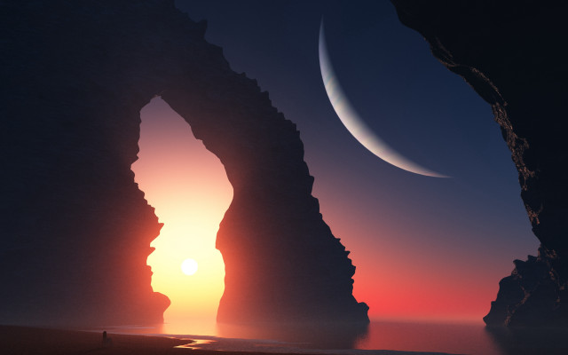 Sunset crescent half moon beach free wallpaper - medium preview image