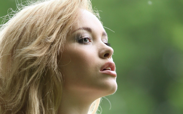 Blonde woman white shirt looking #2 free wallpaper - medium preview image