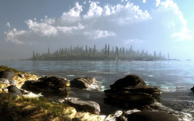 Small island rocks trees lake free wallpaper - medium preview image