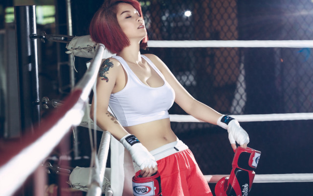 Redhair tattoos boxinggloves white top free wallpaper - medium preview image
