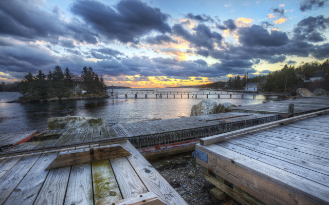 Dusk bridge dock sunset ocean free wallpaper for desktop - medium preview image