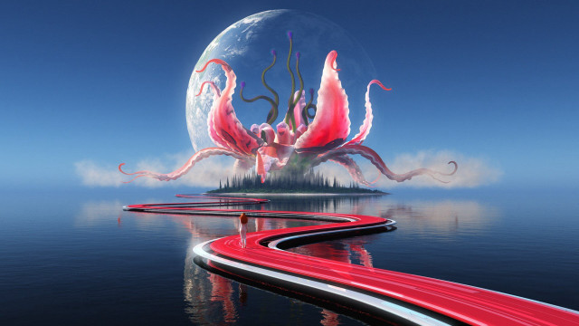 Futuristic red giant water car free wallpaper - medium preview image