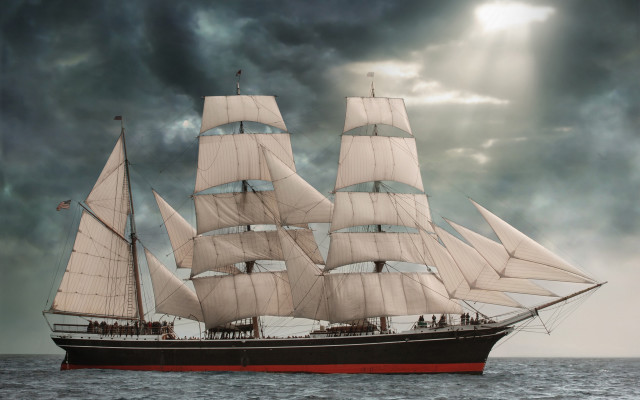 Large sailboat ocean cloudy sky #2 free wallpaper - medium preview image