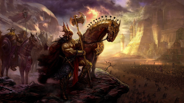 Man horse sword crowd fantasy free wallpaper - medium preview image