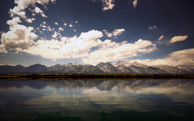 Lake mountains clouds sky reflection free wallpaper - medium preview image