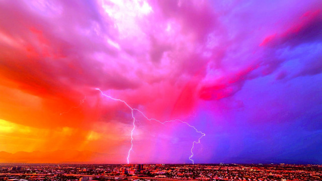 Colorful sky lightning city matte free wallpaper - medium preview image