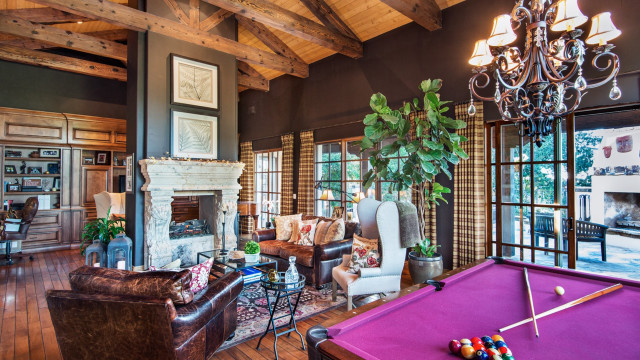 Pool table fireplace chandelier couch free wallpaper - medium preview image