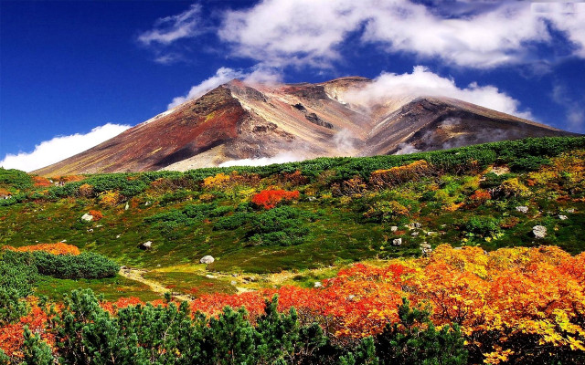 Mountain cloud trees autumn sunset free wallpaper - medium preview image