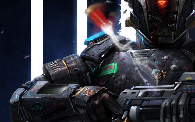 Futuristic man gun redlight glowing free wallpaper - medium preview image