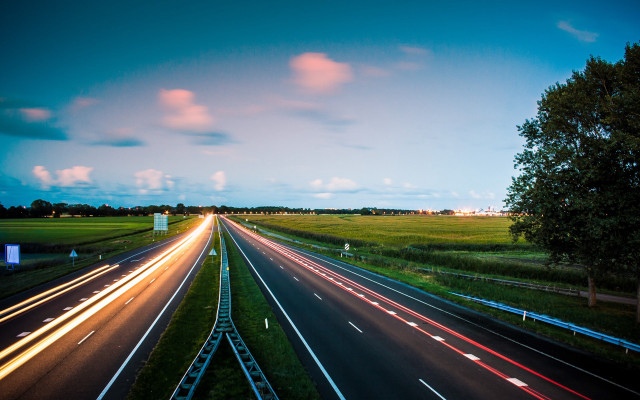 Highway night trees light streaks free wallpaper - medium preview image