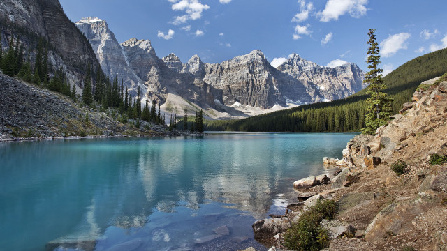 Mountain lake forest rocks clouds #2 free wallpaper - medium preview image