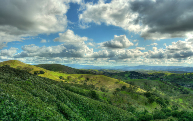 Valley hills clouds trees lake free wallpaper - medium preview image