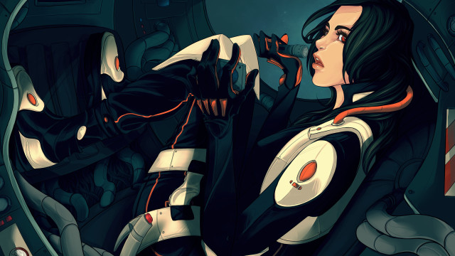 Cyberpunk futuristic suit woman space free wallpaper - medium preview image