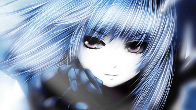 Anime girl blue hair gloves free wallpaper - medium preview image