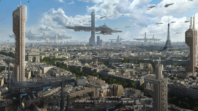 Cityscape birds architecture afrofuturism mountain free wallpaper - medium preview image