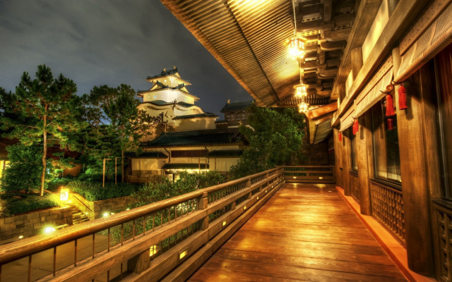 Wooden walkway cityscape eastasian architecture free wallpaper - medium preview image